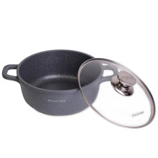 Кастрюля Kamille 20*8,5 cm з литого алюмінію з антипригарним покриттям і скляною кришкою для індукції