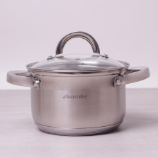 Кастрюля Kamille 2.1 л з нержавіючої сталі з кришкою та порожнистими ручками для індукції