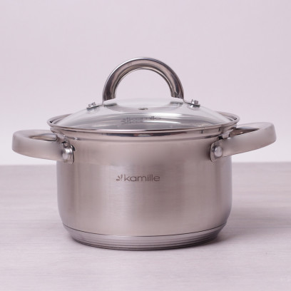 Кастрюля Kamille 2.1 л з нержавіючої сталі з кришкою та порожнистими ручками для індукції
