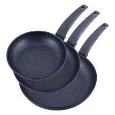  Набір сковорідок Kamille (20см, 24см, 28см) з антипригарним покриттям Black marble з алюмінію для індукції